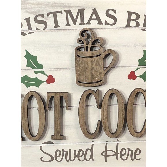 Christmas Blend Hot Cocoa Served Here MDF Sign Metallic Handles Wall Decor 18.5" - Picture 2 of 8